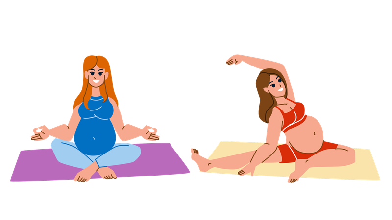 Mujer embarazada haciendo yoga  Ilustración