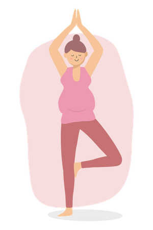 Mujer embarazada haciendo yoga  Ilustración