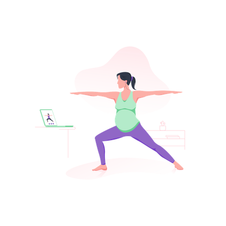 Mujer embarazada haciendo yoga  Ilustración