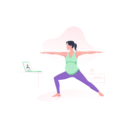 Mujer embarazada haciendo yoga  Ilustración