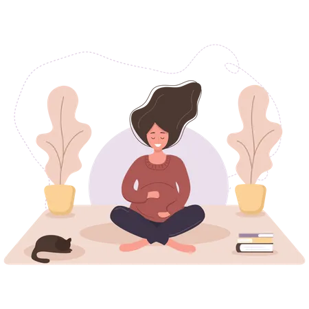 Mujer embarazada haciendo yoga  Ilustración