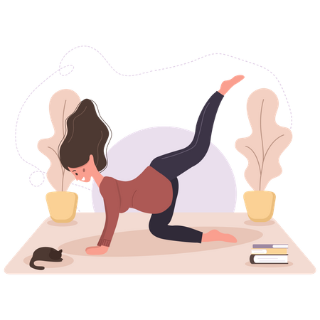 Mujer embarazada haciendo yoga  Ilustración