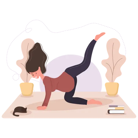 Mujer embarazada haciendo yoga  Ilustración