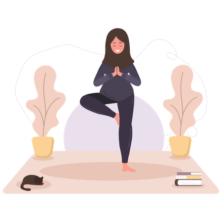 Mujer embarazada haciendo yoga  Ilustración