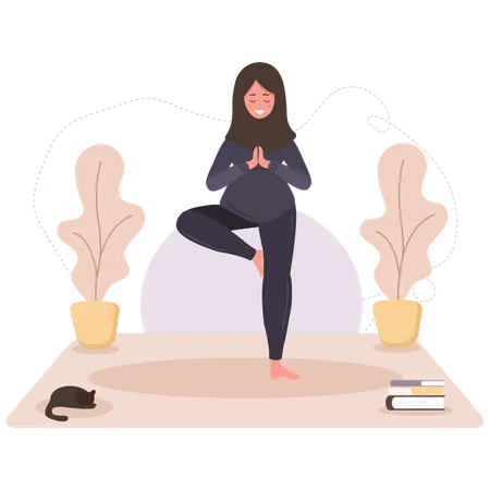 Mujer embarazada haciendo yoga  Ilustración