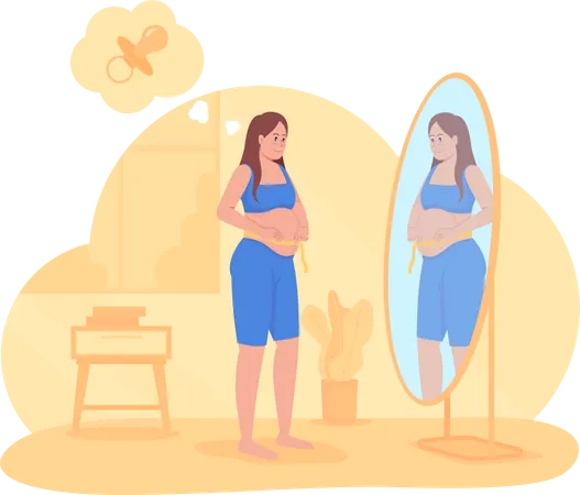 Mujer embarazada midiendo el vientre del bebé  Ilustración