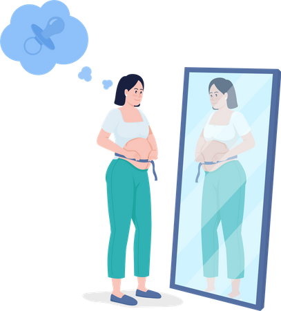 Mujer embarazada midiendo el vientre del bebé  Ilustración