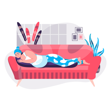 Mujer embarazada relajarse en el sofá  Ilustración