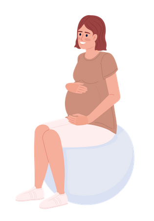 Mujer embarazada sentada sobre una pelota de ejercicio  Ilustración