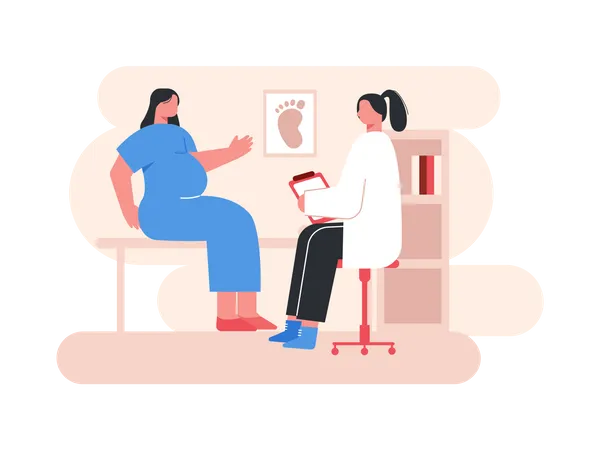 Mujer embarazada visitando al médico  Ilustración