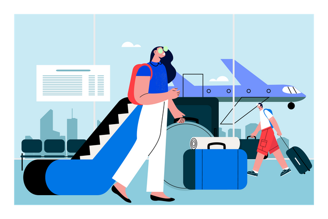 Mujer embarque en vuelo  Ilustración