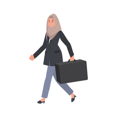 Segura empresaria musulmana caminando por las calles de la ciudad  Ilustración