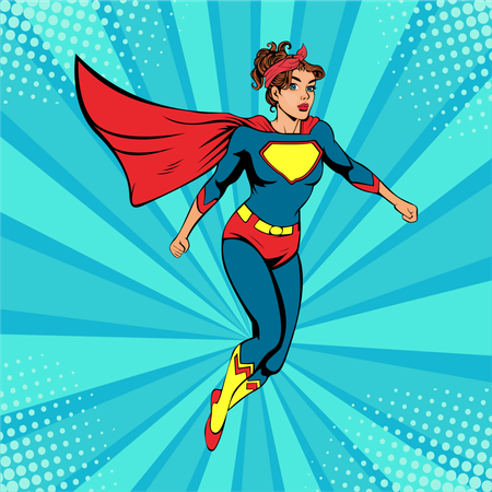 Supermujer femenina flotando en el aire  Ilustración