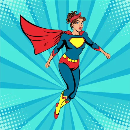 Supermujer femenina flotando en el aire  Ilustración