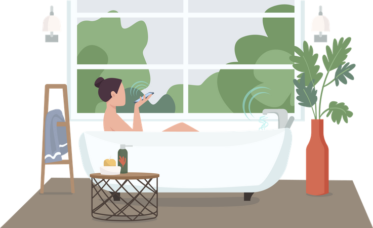 Mujer en baño automatizado  Ilustración