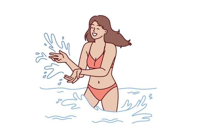 Mujer en bikini nada en el mar  Ilustración