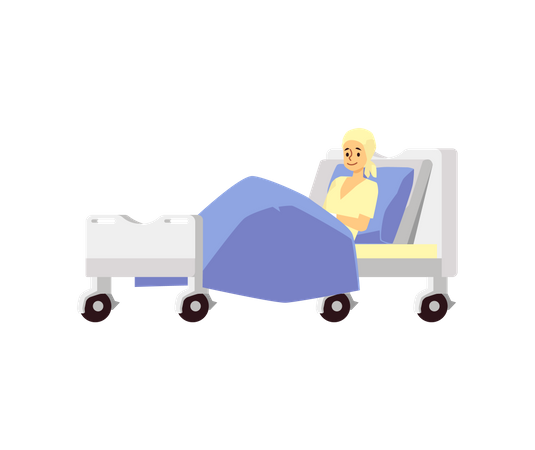 Mujer en cama de hospital  Ilustración