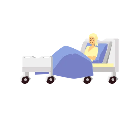 Mujer en cama de hospital  Ilustración