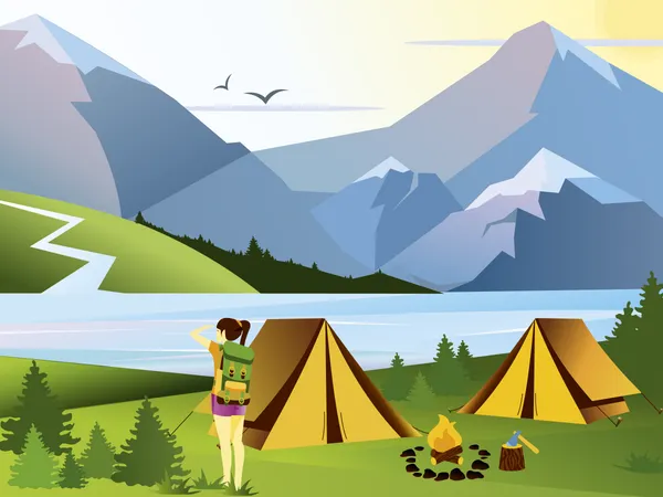 Mujer en camping  Ilustración