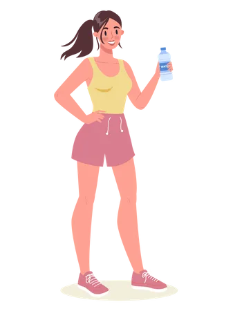 Mujer en forma bebiendo agua después del entrenamiento  Ilustración