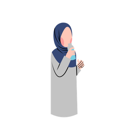 Mujer en hijab bebiendo agua  Ilustración