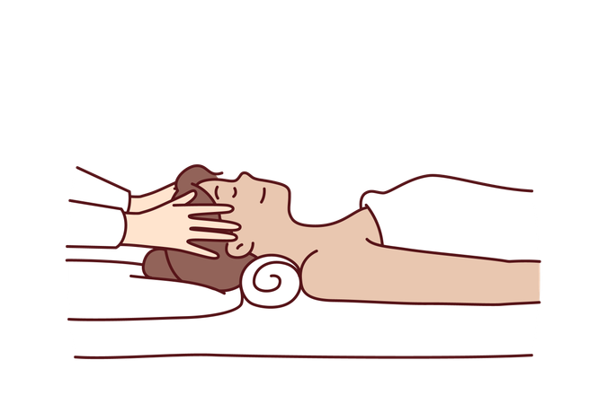 Mujer en salón de masajes yace en el sofá  Ilustración