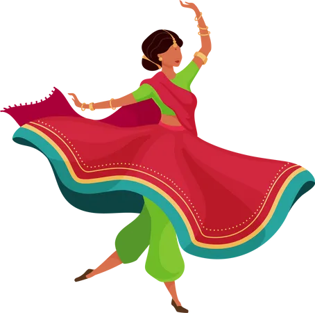Mujer en sari que fluye  Ilustración
