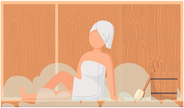 Mujer, en, sauna  Ilustración