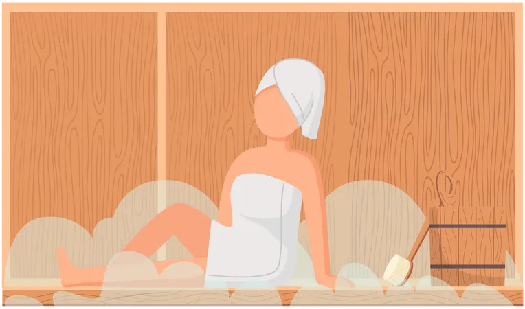 Mujer, en, sauna  Ilustración