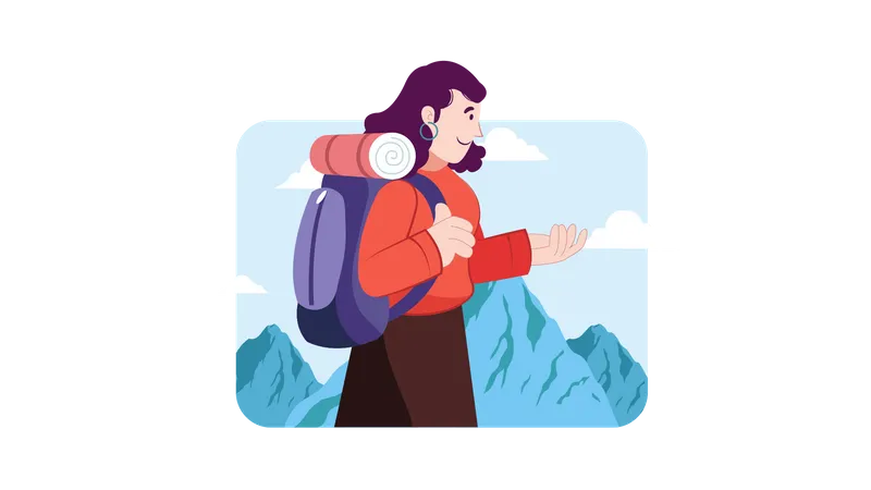 Mujer en senderismo de montaña  Ilustración