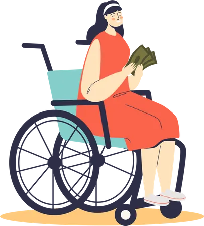 Mujer en silla de ruedas sosteniendo dinero  Ilustración