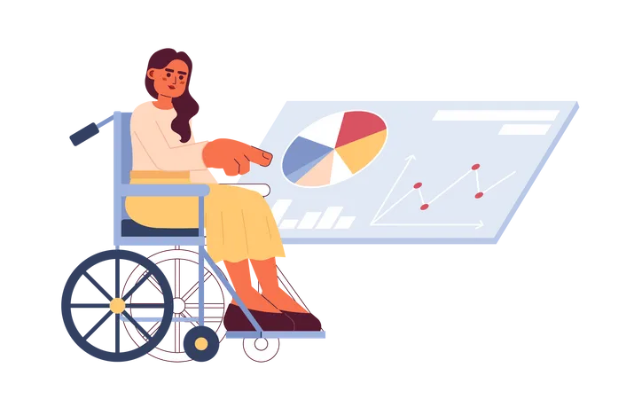 Mujer en silla de ruedas tocando la pantalla virtual  Ilustración