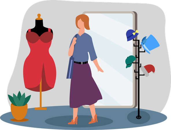 Mujer en tienda de moda  Ilustración