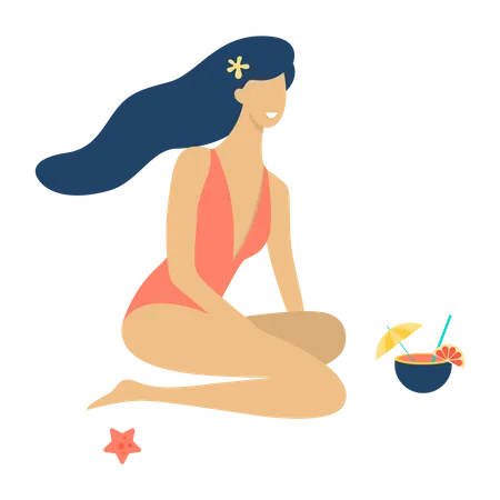 Mujer en traje de baño  Ilustración