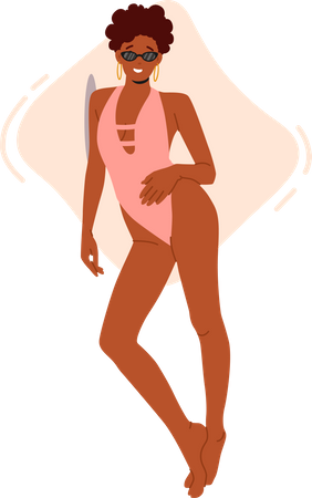Mujer vistiendo traje de baño posando para una foto  Ilustración