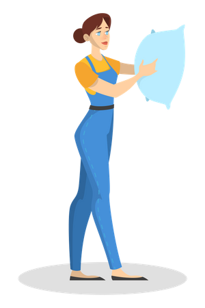 Mujer en uniforme sosteniendo una almohada  Ilustración