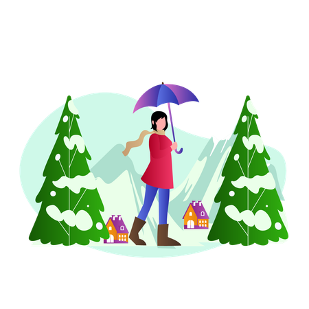 Mujer en vacaciones de navidad  Ilustración