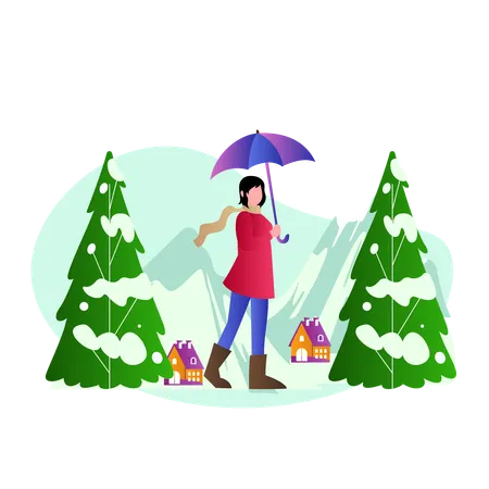 Mujer en vacaciones de navidad  Ilustración