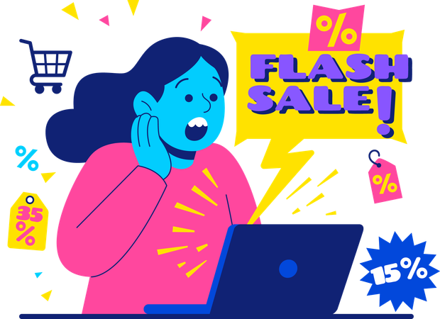 Mujer haciendo una venta flash  Ilustración