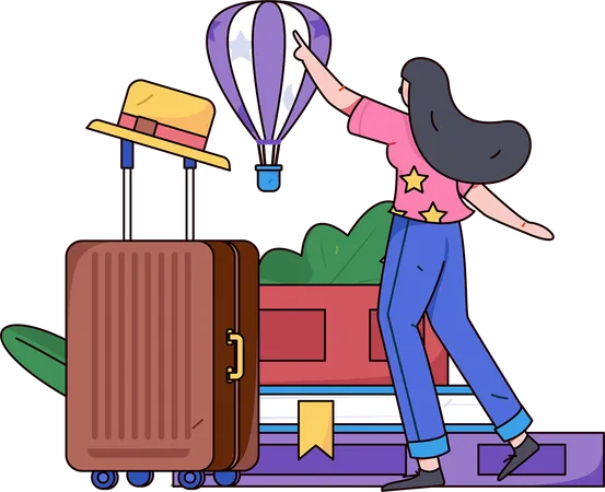 Mujer en viaje en solitario  Ilustración