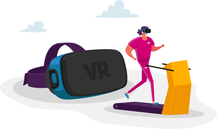 Mujer en cinta de correr VR  Ilustración