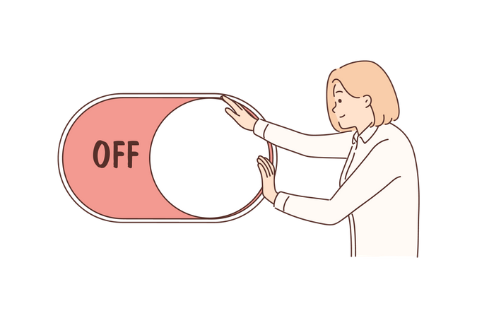 Mujer enciende el botón de encendido  Ilustración