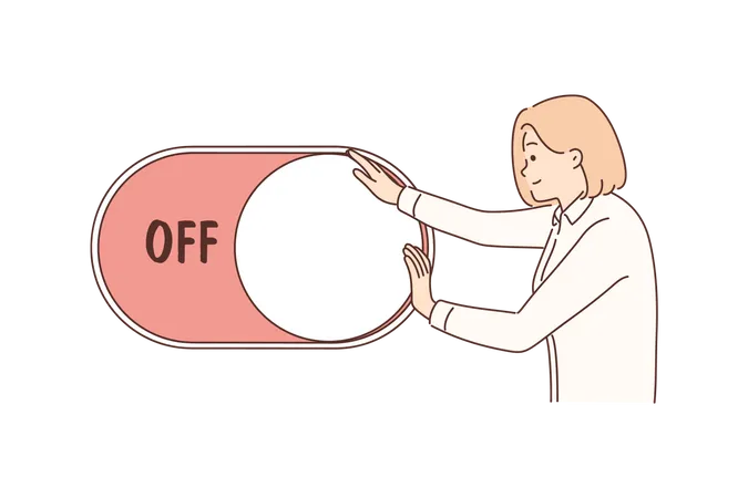 Mujer enciende el botón de encendido  Ilustración