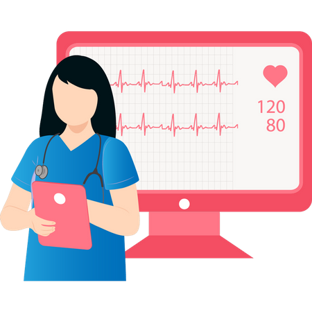 Enfermera informando frecuencia cardíaca  Ilustración