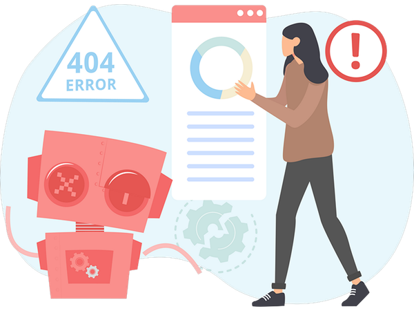 Mujer frente al error 404  Ilustración