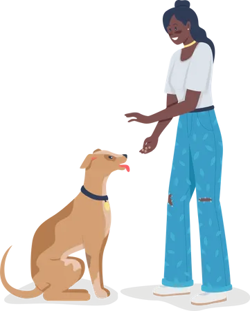 Mujer enseñando trucos a perros  Ilustración