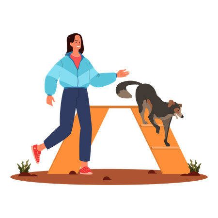 Mujer entrenando a su mascota  Ilustración