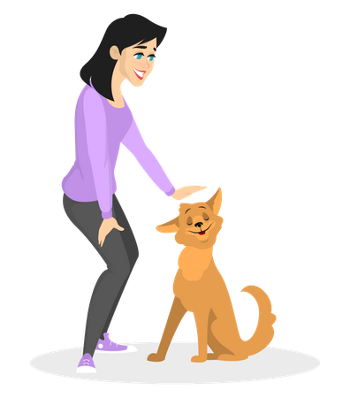 Mujer entrenando perro mascota  Ilustración