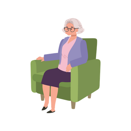 Mujer que envejece tranquila descansando cómodamente en el sofá  Ilustración