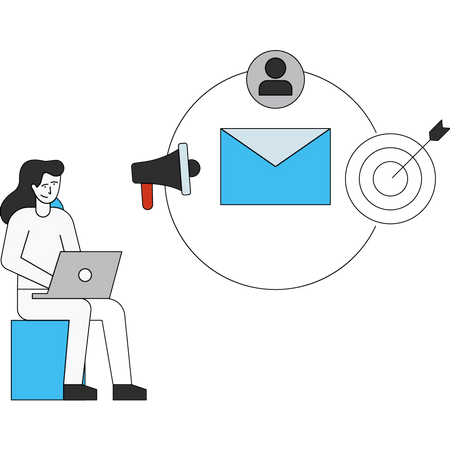 Mujer enviando boletín informativo por correo electrónico  Ilustración